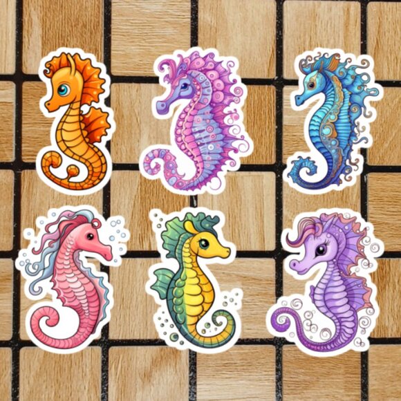 Seahorse Sticker Pack of 6 Vinyl Stickers - Cute Waterproof Die Cut Stickers - Picture 1 of 4
